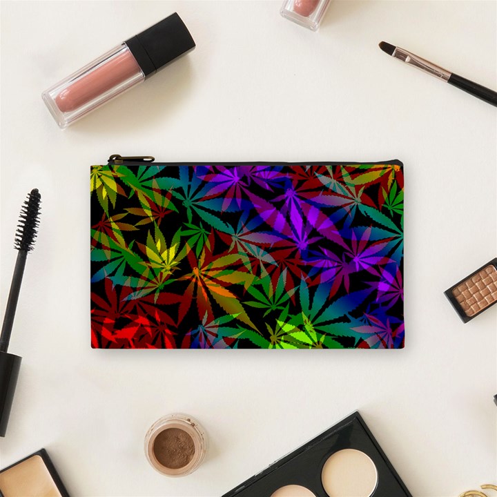 Ganja in rainbow colors, weed pattern, marihujana theme Cosmetic Bag (Small)