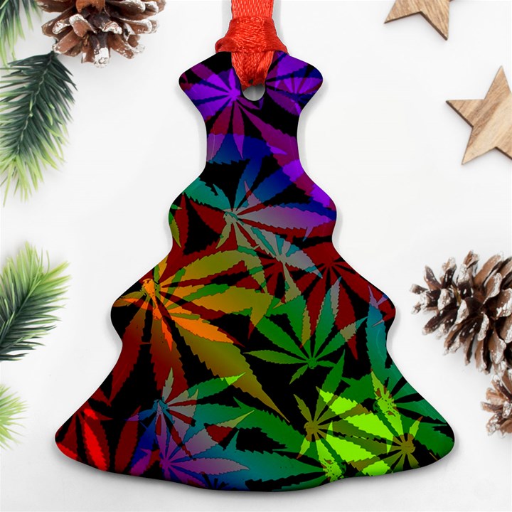 Ganja in rainbow colors, weed pattern, marihujana theme Ornament (Christmas Tree) 