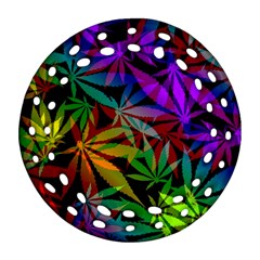 Ganja In Rainbow Colors, Weed Pattern, Marihujana Theme Round Filigree Ornament (two Sides)