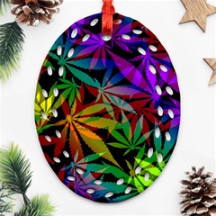 Ganja In Rainbow Colors, Weed Pattern, Marihujana Theme Ornament (oval Filigree) by Casemiro