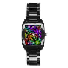 Ganja In Rainbow Colors, Weed Pattern, Marihujana Theme Stainless Steel Barrel Watch