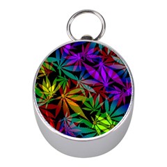 Ganja In Rainbow Colors, Weed Pattern, Marihujana Theme Mini Silver Compasses by Casemiro