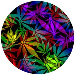 Ganja In Rainbow Colors, Weed Pattern, Marihujana Theme Wooden Puzzle Round by Casemiro