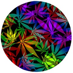 Ganja In Rainbow Colors, Weed Pattern, Marihujana Theme Wooden Bottle Opener (round)