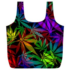 Ganja In Rainbow Colors, Weed Pattern, Marihujana Theme Full Print Recycle Bag (xxl)