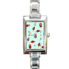 Ice Cream Pattern, Light Blue Background Rectangle Italian Charm Watch by Casemiro