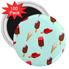 Ice Cream Pattern, Light Blue Background 3  Magnets (100 Pack)