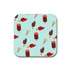 Ice Cream Pattern, Light Blue Background Rubber Coaster (square)  by Casemiro