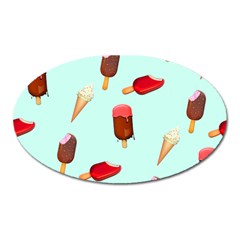 Ice Cream Pattern, Light Blue Background Oval Magnet by Casemiro