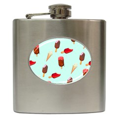 Ice Cream Pattern, Light Blue Background Hip Flask (6 Oz) by Casemiro