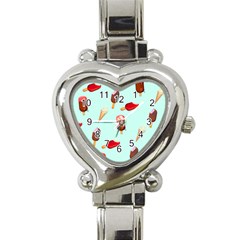 Ice Cream Pattern, Light Blue Background Heart Italian Charm Watch