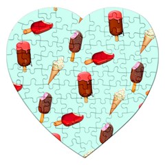 Ice Cream Pattern, Light Blue Background Jigsaw Puzzle (heart) by Casemiro