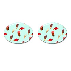 Ice Cream Pattern, Light Blue Background Cufflinks (oval) by Casemiro