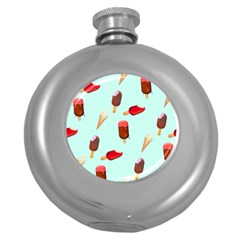 Ice Cream Pattern, Light Blue Background Round Hip Flask (5 Oz)