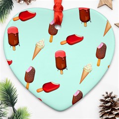 Ice Cream Pattern, Light Blue Background Heart Ornament (two Sides)