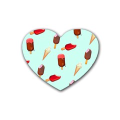 Ice Cream Pattern, Light Blue Background Rubber Coaster (heart) 