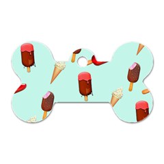 Ice Cream Pattern, Light Blue Background Dog Tag Bone (two Sides)