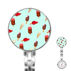 Ice Cream Pattern, Light Blue Background Stainless Steel Nurses Watch by Casemiro