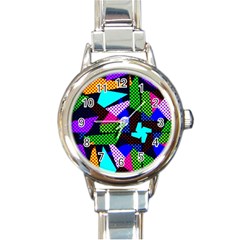 Trippy Blocks, Dotted Geometric Pattern Round Italian Charm Watch