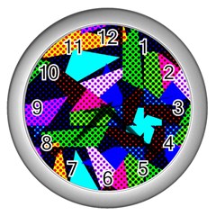 Trippy Blocks, Dotted Geometric Pattern Wall Clock (silver) by Casemiro