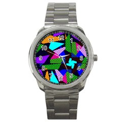 Trippy Blocks, Dotted Geometric Pattern Sport Metal Watch