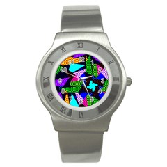 Trippy Blocks, Dotted Geometric Pattern Stainless Steel Watch