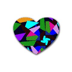 Trippy Blocks, Dotted Geometric Pattern Rubber Coaster (heart)  by Casemiro