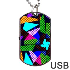 Trippy Blocks, Dotted Geometric Pattern Dog Tag Usb Flash (two Sides) by Casemiro