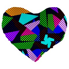 Trippy Blocks, Dotted Geometric Pattern Large 19  Premium Flano Heart Shape Cushions