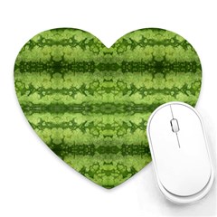 Watermelon Pattern, Fruit Skin In Green Colors Heart Mousepads