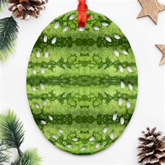 Watermelon Pattern, Fruit Skin In Green Colors Oval Filigree Ornament (two Sides)