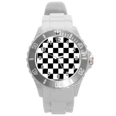 Chess Board Background Design Round Plastic Sport Watch (l) by Vaneshart