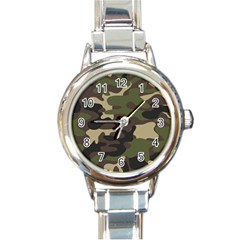 Texture Military Camouflage-repeats Seamless Army Green Hunting Round Italian Charm Watch by Vaneshart