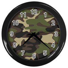 Texture Military Camouflage-repeats Seamless Army Green Hunting Wall Clock (black) by Vaneshart