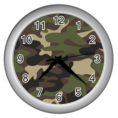 Texture Military Camouflage-repeats Seamless Army Green Hunting Wall Clock (silver) by Vaneshart