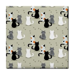 Cute Cat Seamless Pattern Tile Coaster by Vaneshart