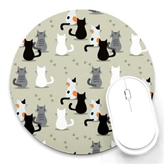 Cute Cat Seamless Pattern Round Mousepads by Vaneshart