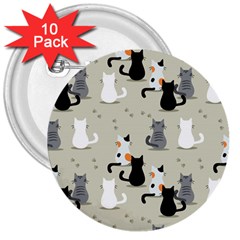 Cute Cat Seamless Pattern 3  Buttons (10 Pack)  by Vaneshart