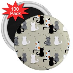 Cute Cat Seamless Pattern 3  Magnets (100 Pack) by Vaneshart