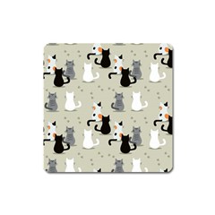 Cute Cat Seamless Pattern Square Magnet by Vaneshart