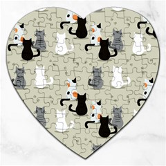 Cute Cat Seamless Pattern Jigsaw Puzzle (heart) by Vaneshart