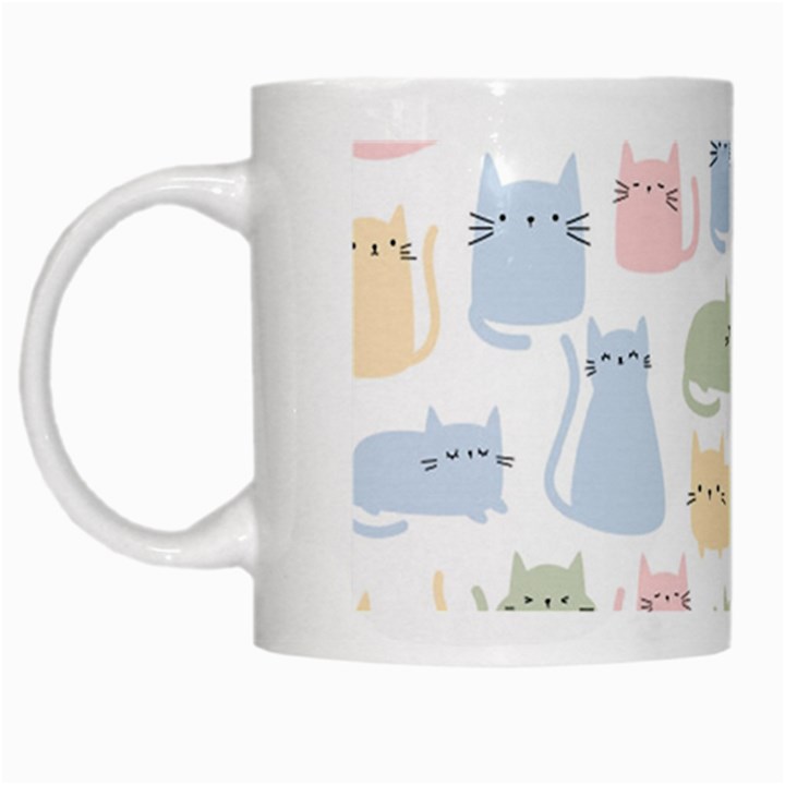 Cute cat colorful cartoon doodle seamless pattern White Mugs