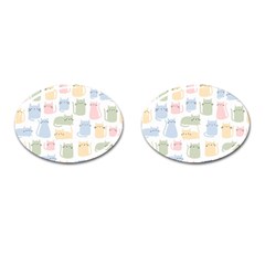 Cute Cat Colorful Cartoon Doodle Seamless Pattern Cufflinks (oval)