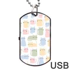 Cute Cat Colorful Cartoon Doodle Seamless Pattern Dog Tag Usb Flash (two Sides) by Vaneshart