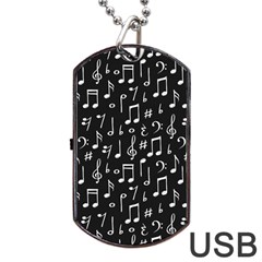 Chalk Music Notes Signs Seamless Pattern Dog Tag Usb Flash (two Sides) by Vaneshart