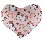 Cute unicorn rainbow seamless pattern background Large 19  Premium Heart Shape Cushions Back