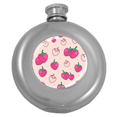 Seamless Strawberry Fruit Pattern Background Round Hip Flask (5 Oz) by Vaneshart