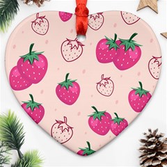 Seamless Strawberry Fruit Pattern Background Heart Ornament (two Sides) by Vaneshart