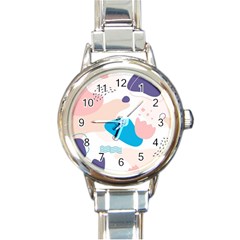 Hand Drawn Abstract Organic Shapes Background Round Italian Charm Watch by Vaneshart