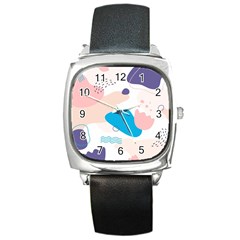 Hand Drawn Abstract Organic Shapes Background Square Metal Watch by Vaneshart